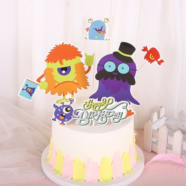 

h02gw alien cute creative alien decoration double-layer baking cartoon cute creative cake card baking cake decoration cartoon double-layer c