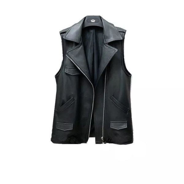 

2021 new autumn black sleeveless winter leather of coats thin plutonium pockets with women's jacket vest y186 wtiy