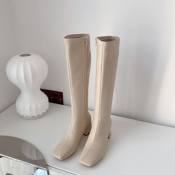 

2020 winter new elastic with thin thick heels spring and unique female knight boots if1e, Black