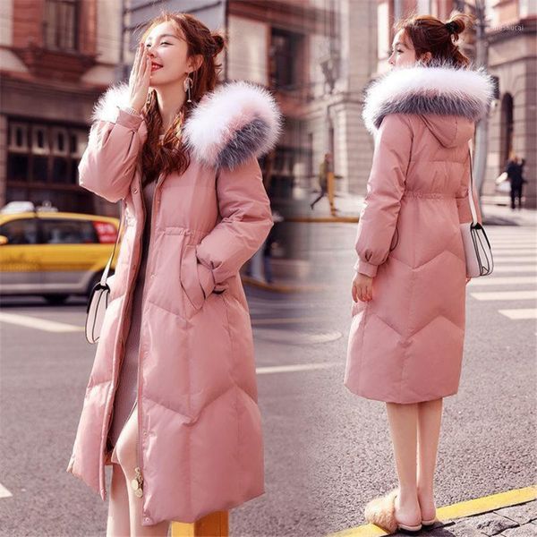 

winter jacket women fur collar long parka casual slim woman winter coats and puffer jacket padded outwear long coat women1, Black