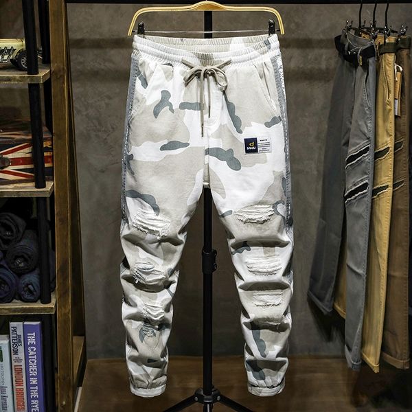 

2020 лето тонкой моды комбинезон мужской эластичный пояс потерять гарем зашнуровать маскировка отверстий брюки сыпучие талии вскользь pantso, Blue