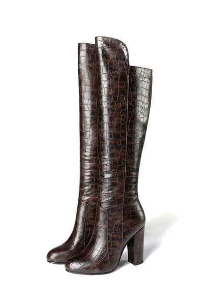 

2021 новые марки женщина коленые ботинки теплые палец ноги женские туфли больше размера 32-43cn g9w0, Black