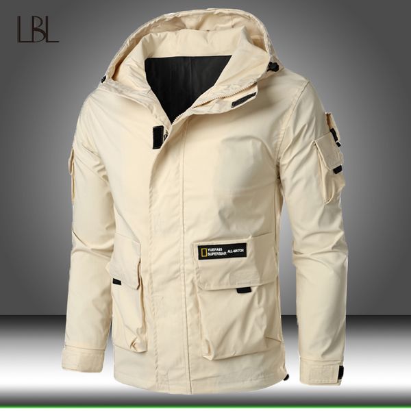 

мужчины bomber ветровка куртка streetwear mens multi-карман грузовой куртки с капюшоном пальто мужской осень tactical горячее толстовка outw, Black;brown
