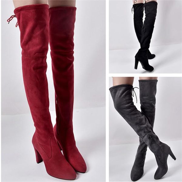 

european/ american fashion trend women's pointed suede boots super stretch side zipper over-knee high-heeled ladies boots, Black