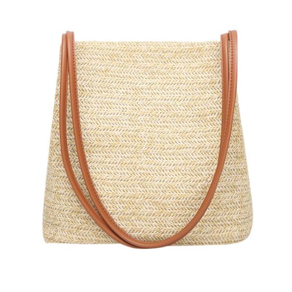 

linen shoulder bag women summer style single flax shoulder bag strap bucket shape solid weaving 2020