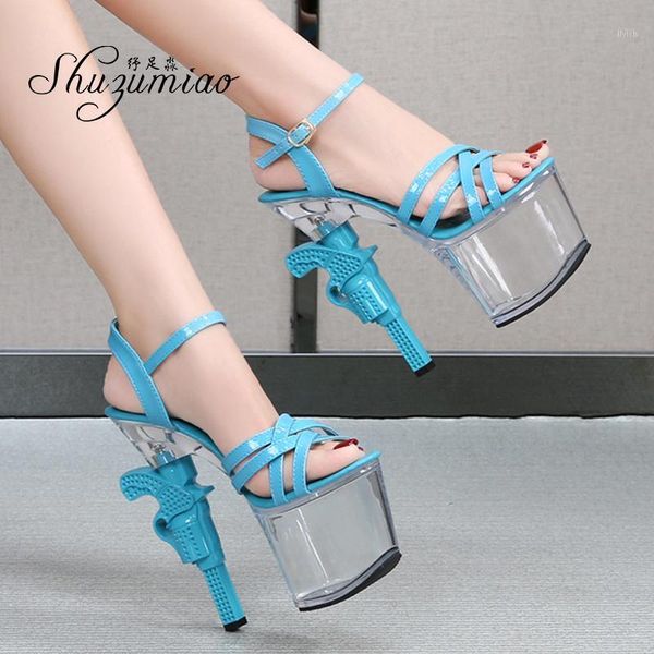 

sandals stiletto clear heels platform shoes women high 17cm wedding dress 2021 summer mule party shoes1, Black