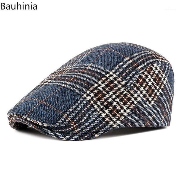 

berets bauhinia autumn classic england style plaid caps for men women retro sboy hat artist painter male cotton beret hat1, Blue;gray