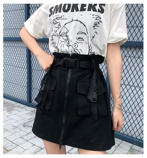 

women's skirt summer high waist korean a-line black japanese style tooling skirt super skirt tide fashion woman skirts