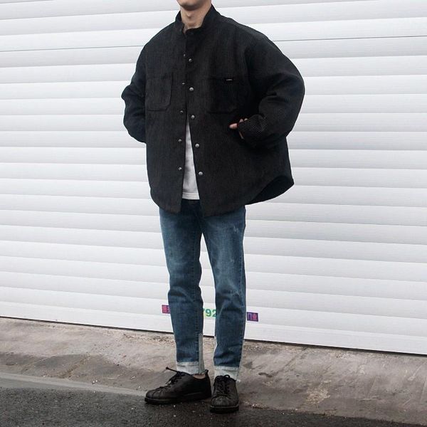 

2019 winter men's thickening parkas corduroy fabric clothes loose coat jacket fashion brand casual cotton in warm outwear s-xl1, Black