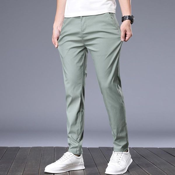 

men's pants 2021 spring summer thin ice silk casual stretch solid color men trousers brands clothes big size 28-38, Black
