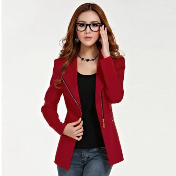 

fashion women jacket long sleeve office lady zipper blazer suit slim fit lapel jacket coat formal outwear #7341, White;black