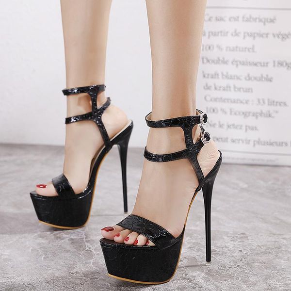 

classic new 16cm super high heeled sandals slim women shoes 34-40, Black