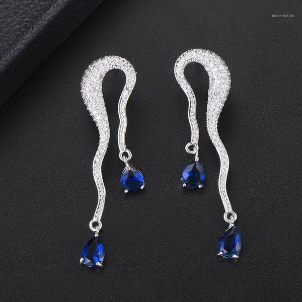 

trendy irregular waterdrop shape dangle earrings cubic zirconia earrings jewelry aretes de mujer modernos 20201, Silver