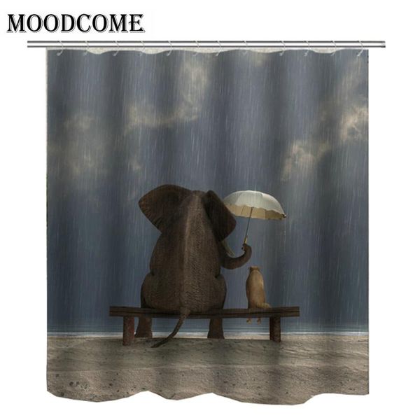 

small elephant kids shower curtain polyester cortinas de bano rains umbrella elephant mother bathroom curtain