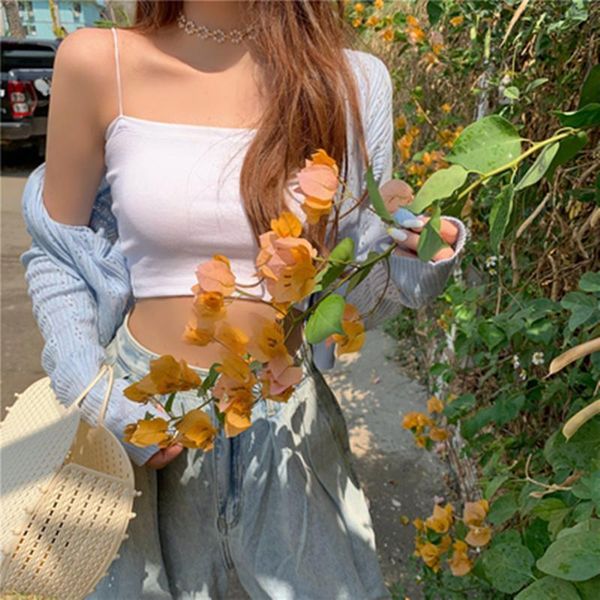 

new 2021 spring summer new women vest solid colors tank basic elastic bottom short r98065, White