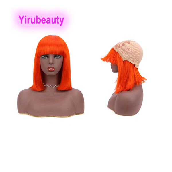 Parrucche senza cappuccio per capelli umani peruviani Rosso Arancione Blu Giallo Parrucca fatta a macchina 12-16 pollici Copricapo intrecciato capelli vergini all'ingrosso