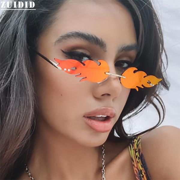 

sunglasses european and american personality trend flame modeling female dazzle color fashion polar rimless glasses, White;black