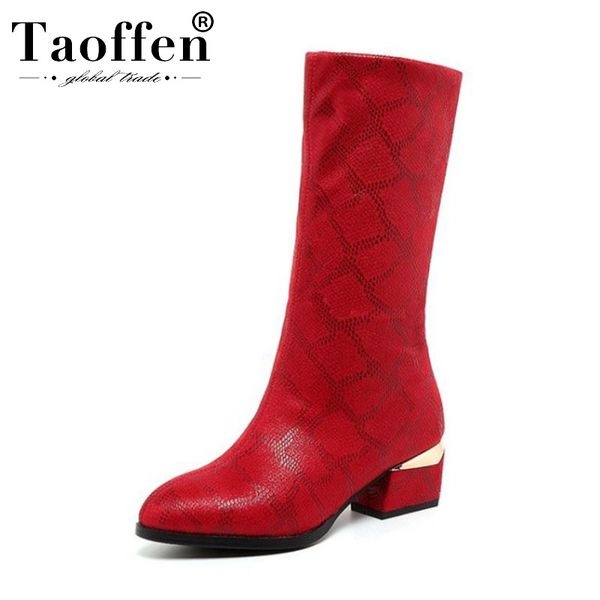 

boots taoffen 2021 office women stretch mid calf work shoes woman winter warm comfortable short footwear size 34-43, Black
