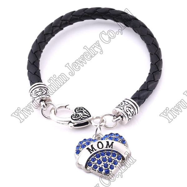

link, chain fashion rhodium plated with sparkling crystals mom heart pendant bracelet rope -selling, Black