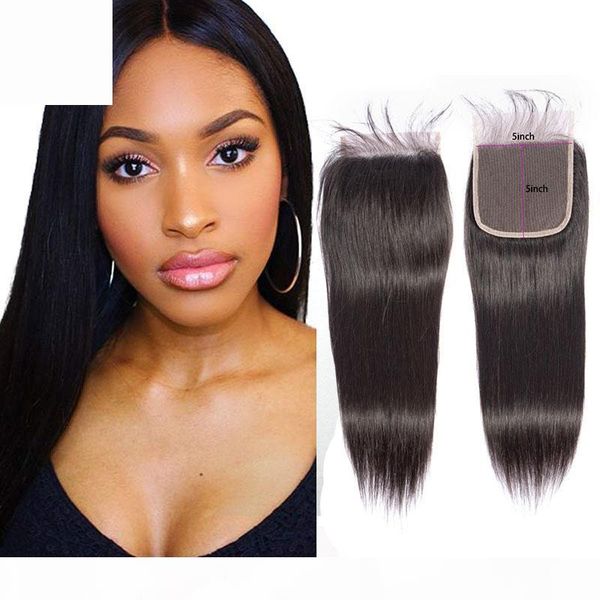 

indian human hair 5x5 lace closure middle three part 5*5 lace closure straight virgin hair closures, Black;brown