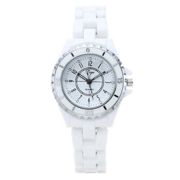 

student quartz simple watch female classic ceramic watch new trend fashion white diamond inlaid waterproof women's watch bj9m, Slivery;brown
