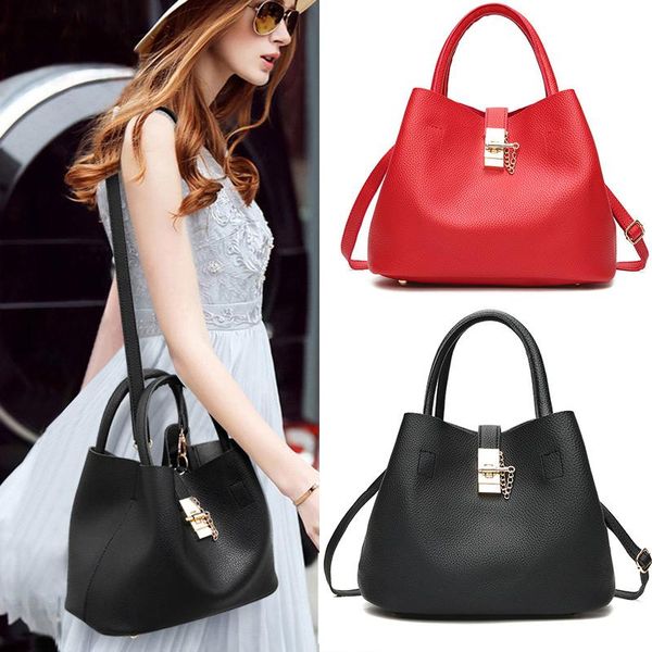 

women classic tote bucket bag thin pu leather lady casual handbags crossbody bag shoulder bags sale-wt