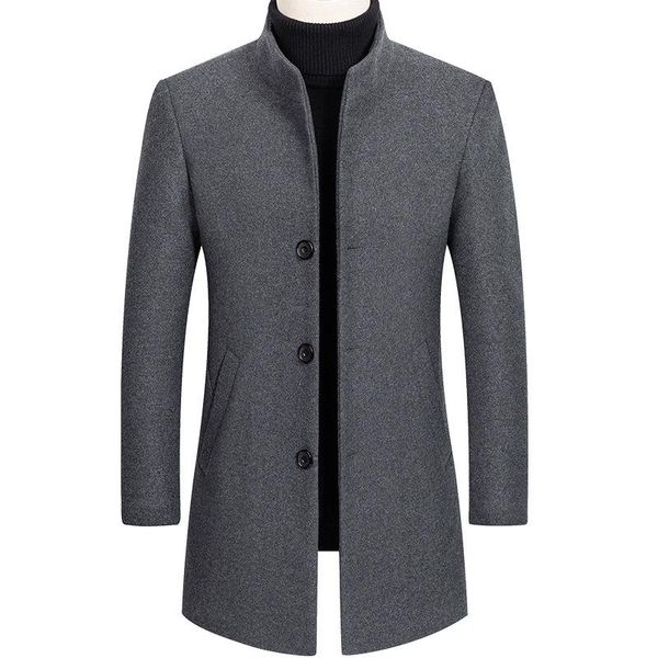 

mens jackets men's fashion woolen coat autumn winter men business casual stand collar wool jacket coat male trench overcoat, Black
