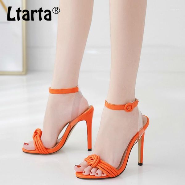 

ltarta 2020 summer fashion bow high heel women's shoes large size light mouth solid color fine heel buckle women's sandals zl1, Black