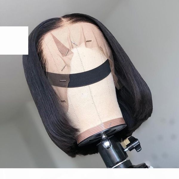 

13x4 short lace front human hair wigs 8- 16 inch brazilian straight bob wig pre plucked hairline with baby hair, Black;brown
