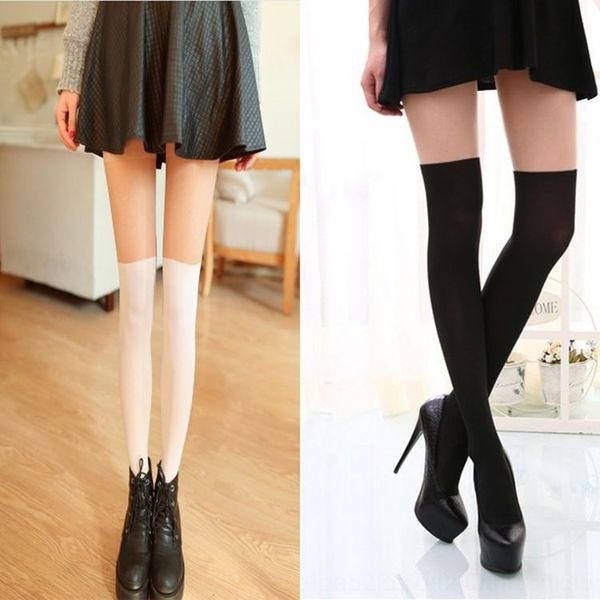 

lnrm8 japanese thigh korean stitched double color upper and stockingspantyhosewhite skin pantyhose false stockings lower stockingssilk and s, Black