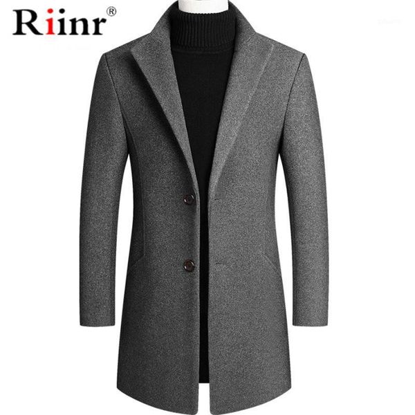 

riinr brand men wool blends coats autumn winter new solid color men's wool coats luxurious blends coat male1, Black