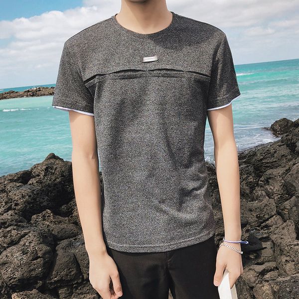 

2019 simple summer men short sleeve round collar new solid color casual slim fit t-shirt men's clothing male, White;black