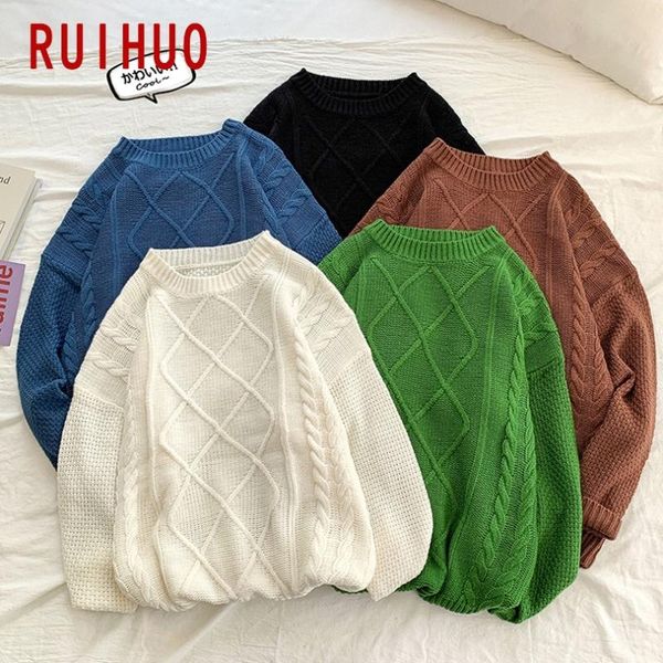 

men's sweaters ruihuo 2021 autumn winter solid vintage men clothing knitted for coat pullover -2xl, White;black