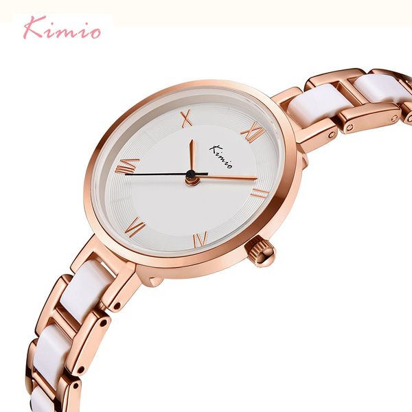 

kimio women white imitation ceramic bracelet watches simple big dial ladies quartz watch roman scale wristwatch t200420, Slivery;brown