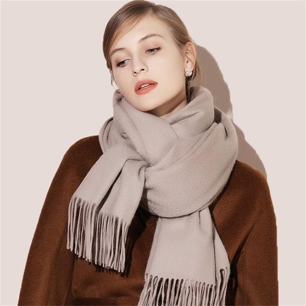 

winter scarf solid thicker women wool cashmere scarves neck head warm hijabs pashmina lady shawls and wraps bandana tassel y201007, Blue;gray