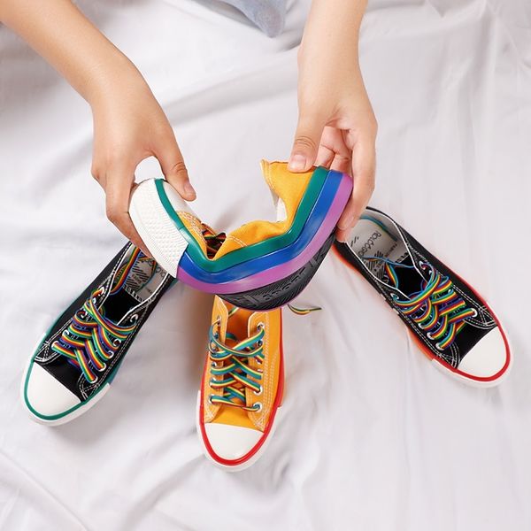 

women sneakers summer candy color canvas vulcanized shoes new fashion rainbow female platform walking ladies flat comfort casual y200801, Black