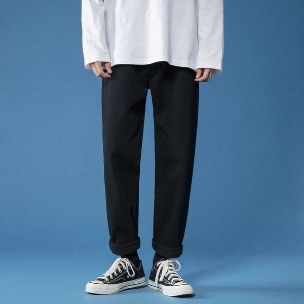 

2021 new winter thicken men straight jeans solid color man casual korean male harem pants trousers mpwf, Blue