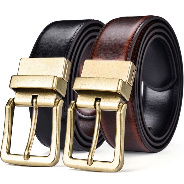 

men's belt, leather reversible belt for men black and cognac dress belt rotate buckle two in one t200327, Black;brown