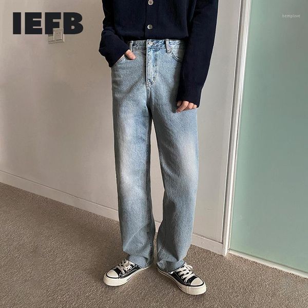 

iefb / autumn washed jeans men's fashion straight wide leg pants for men korean fashion loose casual pants trend clothes 9y42441, Blue