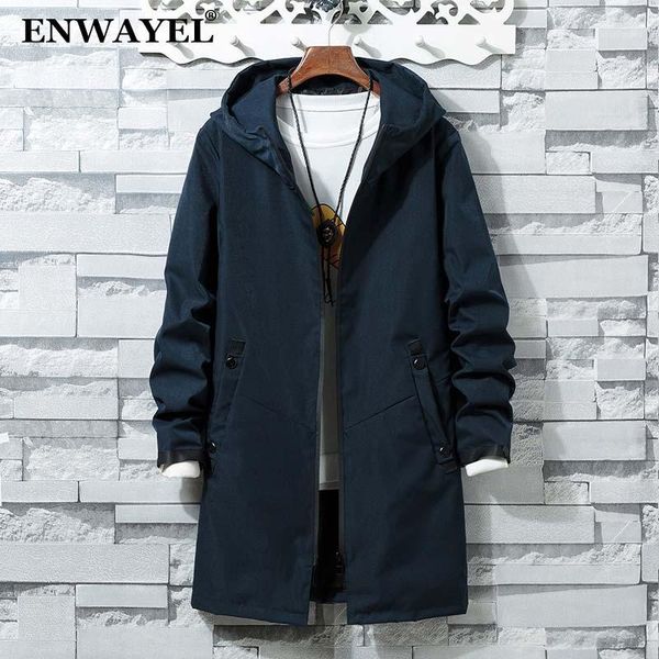 

enwayel 2018 autumn hooded thin casual jackets men coat trench fashion hoodies male jacket long windbreaker overcoat korean 88021, Tan;black