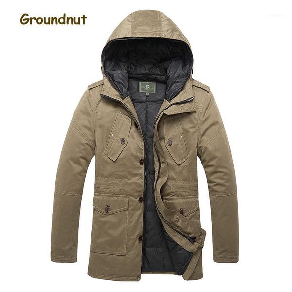 

groundnut brand new arrival fashion thickening warm winter duck down jackets men long sleeve hooded down coats outerwear1, Black