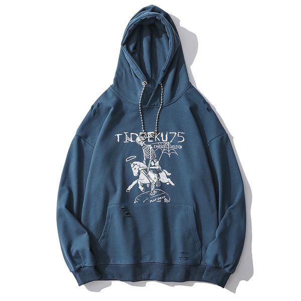 

2021 new harajuku swatshirt dark chain trojan print hip hop streetwear hoodie men winter hooded pullover cotton loose blue q8dr, Black
