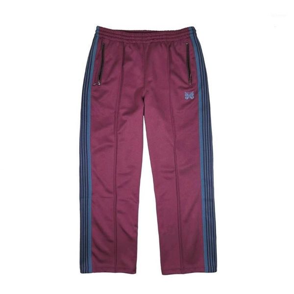 

version japan needles side striped butterfly embroidery men track pants joggers straight fit loose men pants sweatpants1, Black