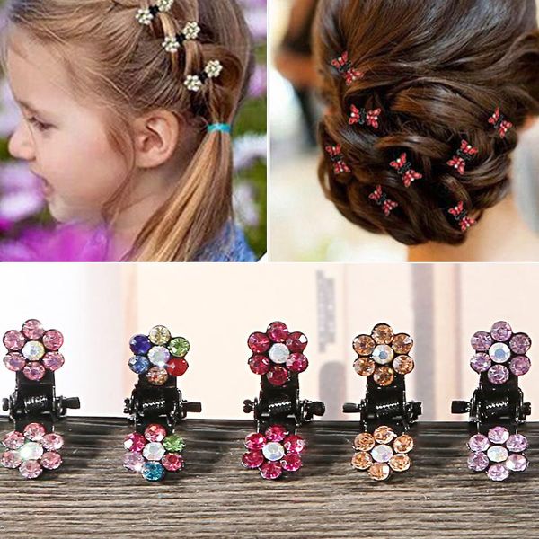

12pcs/pack crystal rhinestone flower hair claw hairpins hair accessories ornaments hair clips hairgrip for kids girl, Black;brown