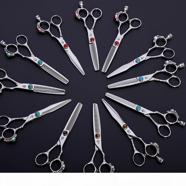 

professional japan 440 steel 6 inch black hair scissors set cutting barber salon haircut thinning with silver accessories hz-001