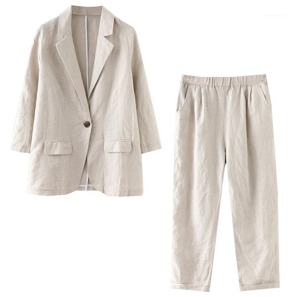 

2 piece outfits for women women's suit temperament suit cotton and linen women's fashion casual nine-point pants linen1, White;black