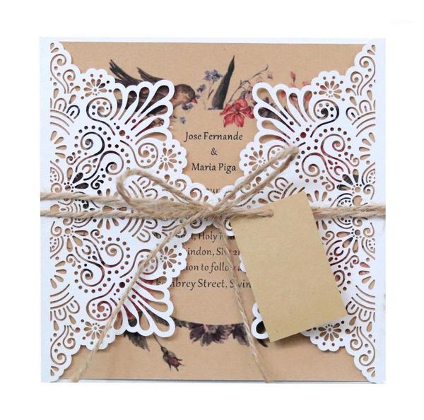 

50 set laser cut wedding invitations cards +tags vintage wedding bridal shower gift greeting card kits event party supplie1