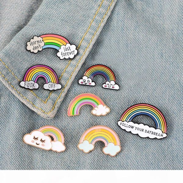

new simple rainbow and clouds cartoon brooches collection fashion metal shirts bag pins badge jewelry gifts, Gray