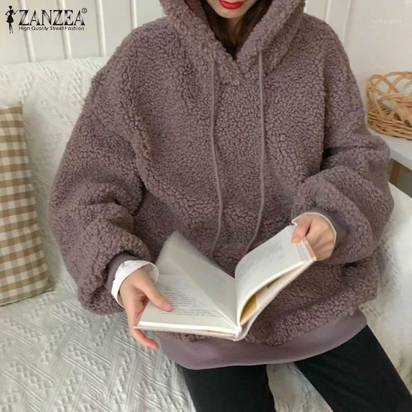 

pullover hoodie lovely retro outwear zanzea winter streetwear blouse women warm casual plush sweatshirt coat blusa femininas 5xl1, Black