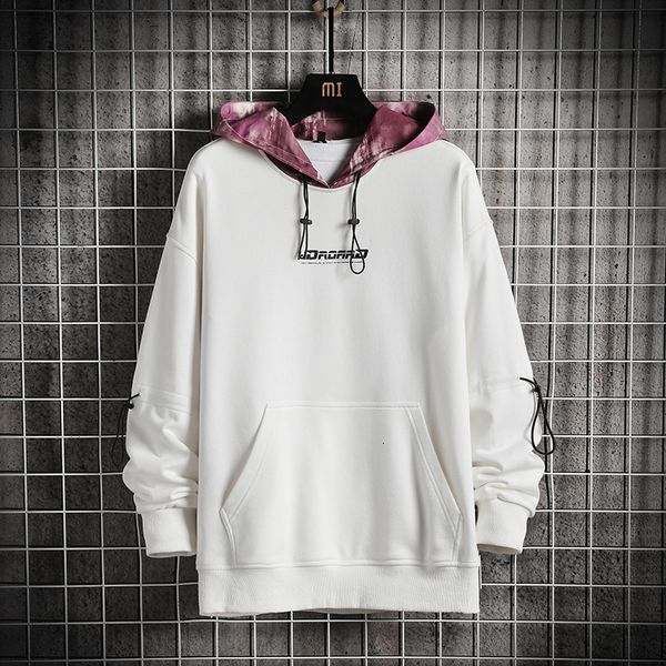 

2021 new men's hoodie tie-dye hip hop patchwork o-neck long sleeves hoodies blouse male black white casual sweatshirts hy2u
